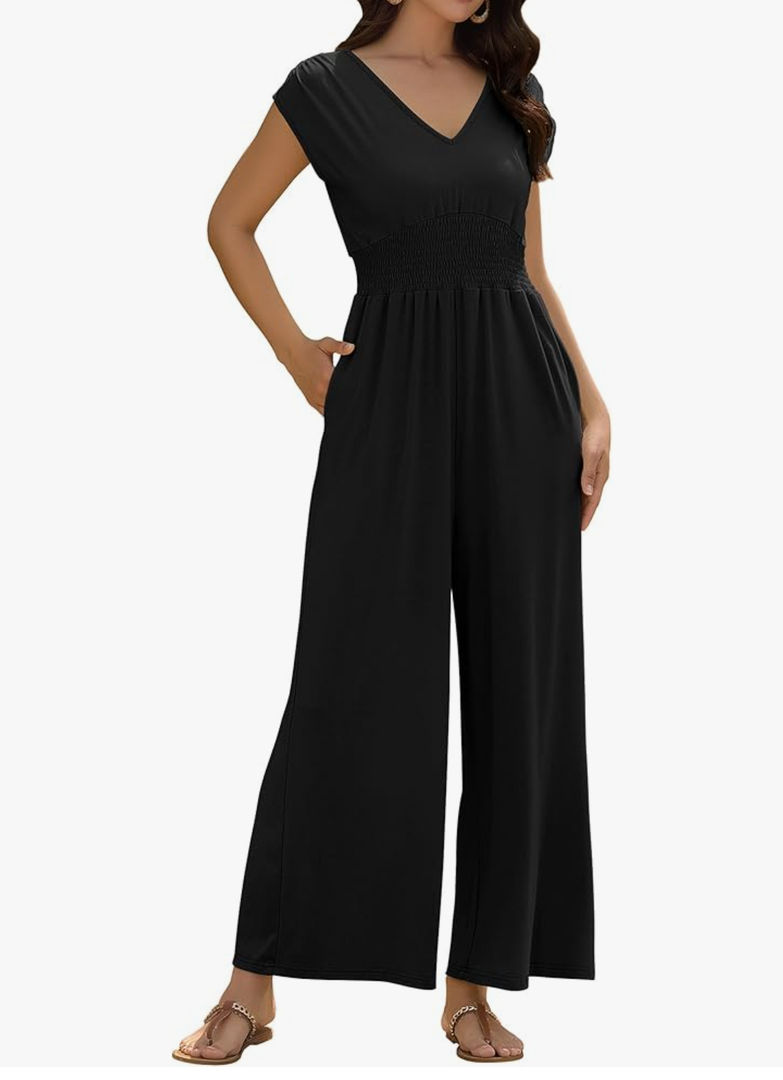 ZAFUL Womens Summer Jumpsuits 2025 Smocked Waist Dressy Casual One Piece Outfits with Pockets, Size M