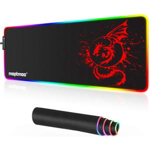 RGB Gaming Mouse Pad Anime Dragon Mousepad Mat LED with 15 Lighting Modes for Computer 31.5 X 12 Inch (Red)