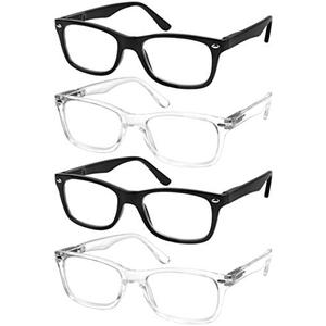 Success Eyewear Reading Glasses Set of 4 Black Quality Readers Spring Hinge Glasses for Reading for Men and Women
