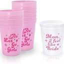 Bachelorette Party Cups - Pack of 16 Let's Go Girls Reusable Bachelorette Party Cups, Bridal Shower Party Supplies Wedding Engagement Party Favors Decorations 16oz (Pink)
