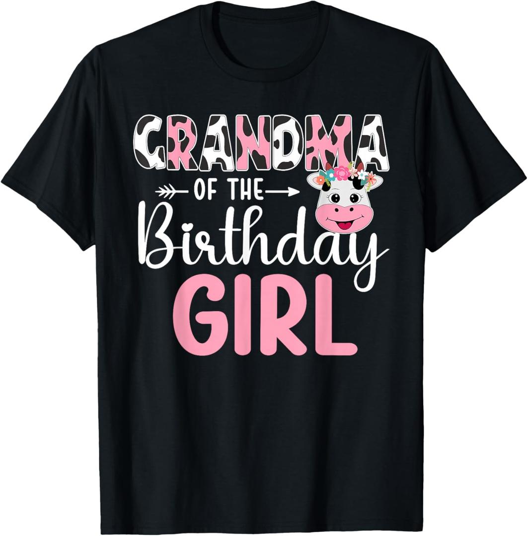 Grandma of The Birthday Girl Farm Cow 1 St Birthday Girl T-Shirt, L