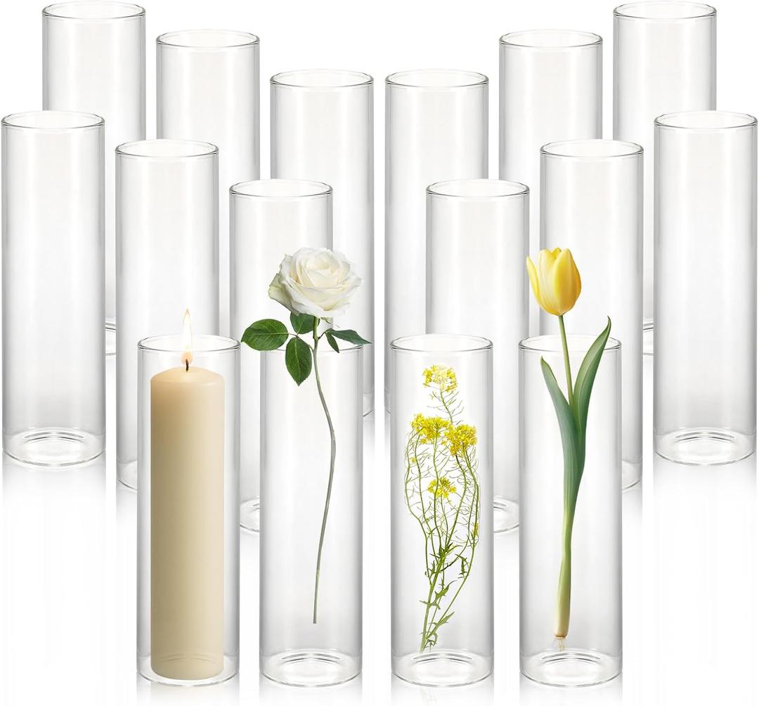 Tigvio 16 Pack 5.9" Tall x 1.8" Diameter Clear Glass Cylinder Vases - Multi-Use Flower Vase, Hurricane & Floating Candle Holders for Wedding Centerpieces, Home Decor, Table Displays