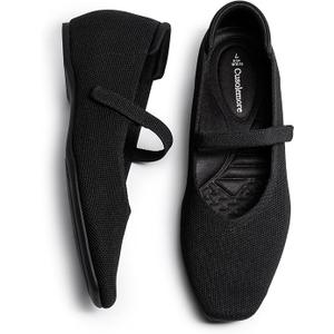 CUSOLEMORE Mary Jane Flat Shoes for Women with Arch Support and Concealed Low Wedge Heel, Comfortable Women Square Toe Ballet Flats Knit Dress Shoes, Size 10