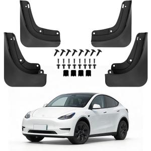 No Drill Mud Flaps for 2021-2024 Tesla Model Y, OEM-Style Front & Rear Mud Guards Accessories, All Weather Splash Guards Custom Fit Standard/Long Range AWD/RWD Performance Models, Black 4Pcs