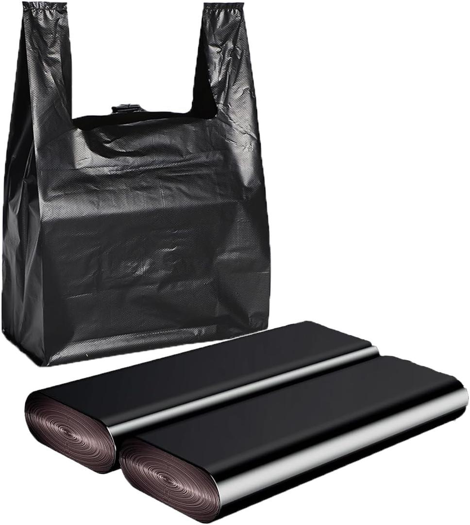 Black Plastic T-shirt Bags 100 Pack 12.6'' x 6.5" x 21" Black Bag for Grocery Shopping Home Supermarket Restaurants