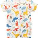 Gender Neutral Baby Clothes Cotton Short Sleeve Pants Double Zipper Footless Coming Home Outfit Boy Girl (6-9 Months, Colorful Dinosaur)