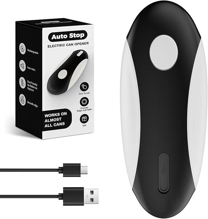 EASYVAVA Auto Stop Electric Can Opener  Rechargeable Can Openers Smooth Edge for Seniors,One Touch Cut Opener Handsfree for Kitchen Portable for Any Size Cans