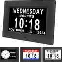 Johnziny 7 Inch Digital Clock with Day and Date for Elderly Large Display Digital for Elderly Dementia Clock Alarms, 12 Alarms and 8 Tags,4 Colors Display Calendar Alarm Clock(Black)