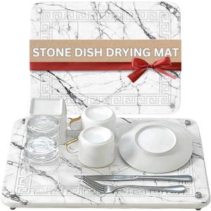 Stone Drying Mat For Kitchen Counter, Marble Drying Stone For Kitchen Counter, 15.8 x11.8" Stone Drying Mat, Stone Mat For Kitchen Sink, Diatomaceous Earth Dish Drying Mat, Dish Drying Stone (White)