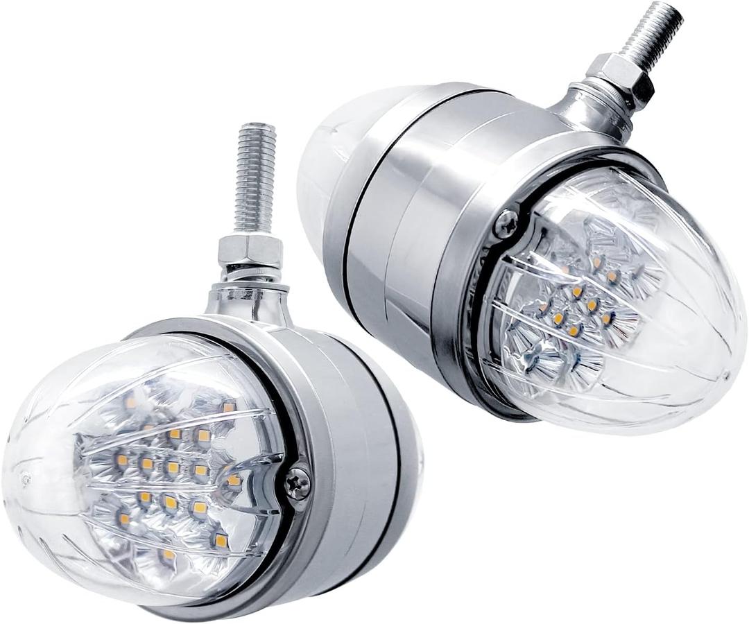 2PCS 17 LED Dual Function Watermelon Double Face Light Amber Red LED Clear Lens with Reflector, 3.5" Dual Face Round LED Turn Signal Fender Lights, Chrome Double Face Auxiliary Pedestal Lights