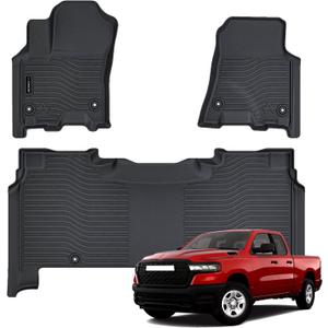 AUXKO All Weather Floor Mat Fit for 2025 Dodge Ram 1500 Crew Cab 5 Seat 2nd Row with Under Seat Storage Box TPE Liner Accessories All Season Guard Odorless Anti-Slip Black