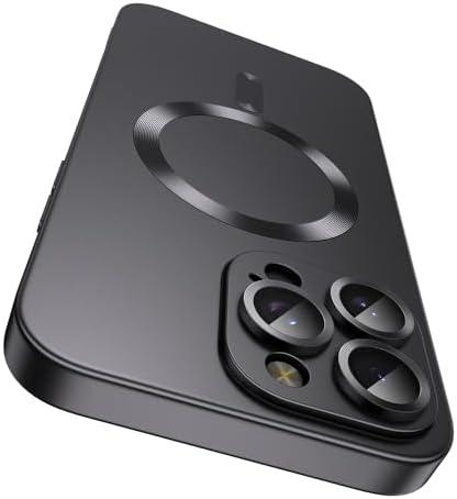 LEKEVO Magnetic for iPhone 15 Pro Max Case [Compatible with MagSafe][Built-in Camera Lens Protector] Slim Soft Silicone Bumper Shockproof Metallic Luster Phone Case (Black)