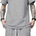 KUYIGO 2 Pieces Outfits Summer Tracksuit Sweatsuits Short Sleeve T-Shirts and Shorts Sets for Generation Z (Medium, A4 Light Grey)