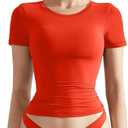 SUUKSESS Women Double Lined Fitted Basic Tee Crew Neck Short Sleeve Y2K Crop Top
 S