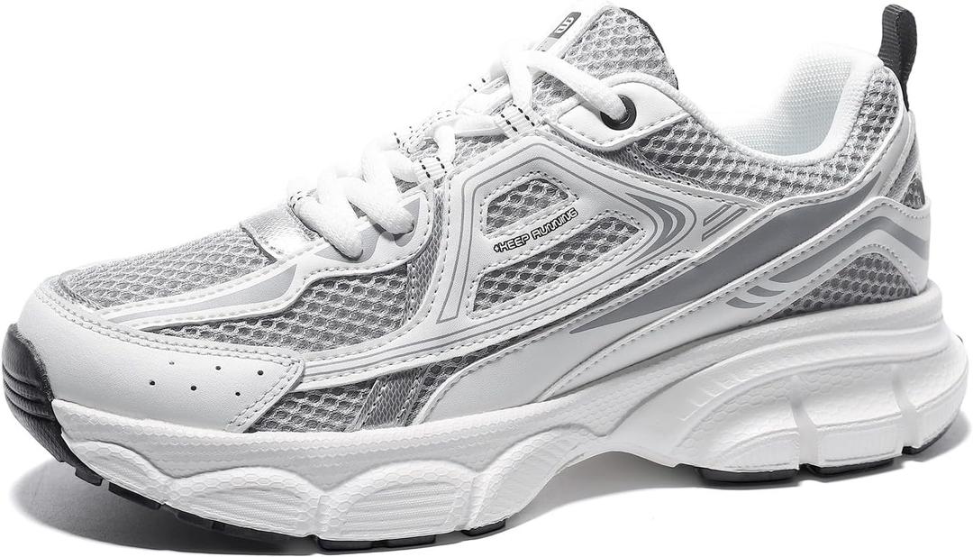 BAASPLOA Women's Chunky Fashion Sneakers Casual Sports Shoes Mesh Breathable Athletic Gym Workout Tennis Shoe Platform Thick Walking Shoes, 10, B-grey