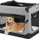 Veehoo 36 inch Folding Soft Dog Crate, 4-Door Portable Collapsible Pet Kennel Travel Dog Crate for Large Dogs, 5 x Durable Mesh Screen, 600D Oxford Fabric, Indoor & Outdoor Use, Grey, CWB2428CP 