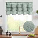 jinchan Ruffled Valance Curtain Slubbed Crossed Kitchen Valance Vintage Shabbychic Style for Living Room Small Windows 18 Inch Cottagecore Farmhouse Half Window Rod Pocket 1 Panel Frosty Green