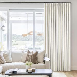 Natural Cream Linen Black Out Curtains 120 Inch Long for Living Room Bedroom 2 Panel Sets Room Darkening Pinch Pleated Back Tab Extra Long Blackout Curtains Boho Farmhouse Thermal Insulated Drapes  