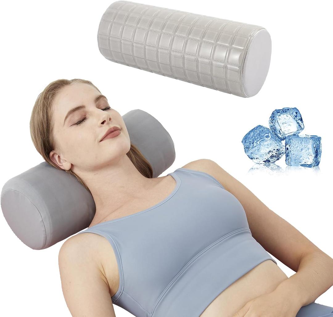 Cervical Roll Pillow With Cooling Gel Cover, Cooling Pillow for Hot Sleepers, Small Neck Roll Pillow, High Density Foam Neck Round Pillow for Sleeping, Cylinder Bolster Pillow for Bed, Legs and Back (15 X 5.5 IN)