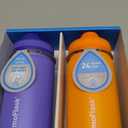 ThermoFlask Kids 16 oz Insulated Water Bottles with Straw Lid BPA-Free Stainless Steel Leakproof & Spill-Proof Design Easy Clean Wide Mouth 2-Pack for School, Sports, Playdates, Purple/Orange
