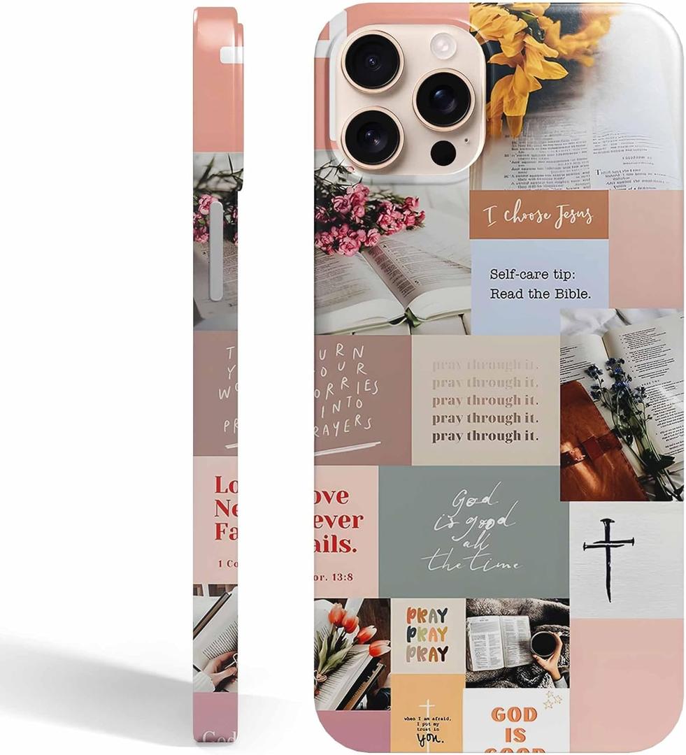 Bible Verse Case for iPhone 16 Pro Max - Christian Jesus Quotes Collage Pattern, Tough PC Full Cover Case
