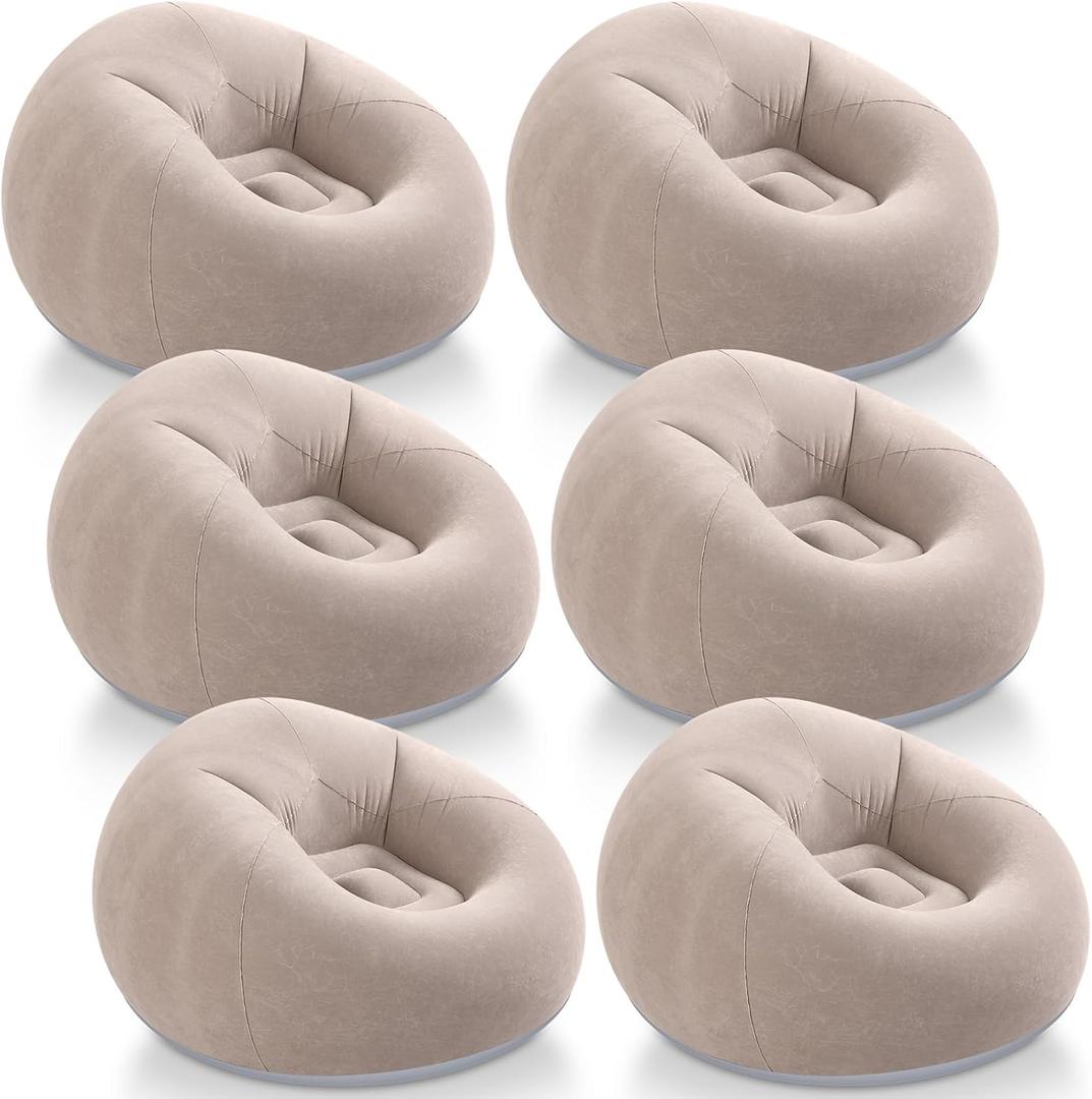 Realspring Inflatable Bean Bag Chairs Outdoor Blow up Camping Chairs Inflatable Lazy Sofa Folding Portable Bean Bag Loungers Couch for Movie Night(Coffee,6 Pcs)