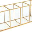 Pencil Holder for Desk,Tempered Glass Pen Holder,3&4 Compartments,Desktop Storage Organizer for Office Supplies,School Supplies,Pens,Markers,Pencils,Scissors,Paperclips (Gold, 4 compartments)