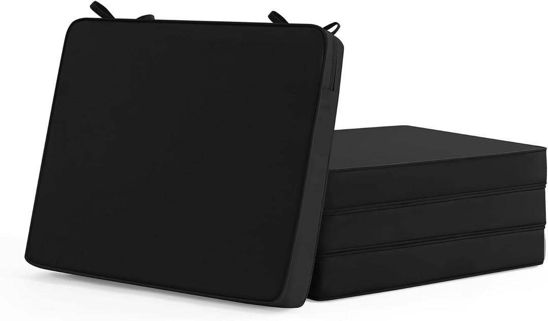 Outdoor Chair Cushions Set of 4: Waterproof & Fade Resistant Seat Cushion for Patio Furniture - 18.5 x 16 x 2 Inch Chair Pads with Ties and Hidden Zipper - Patio Chair Cushion Replacement, Black, 18.5x16x2 Inch | 4 Pack
