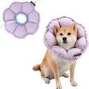 H HIDREAM Soft Dog Cones for Medium Dogs, Cute Adjustable Cone for Dogs to Stop Licking, Dog Recovery Collars & Cones That can Protect Head and Foot Wounds Purple Flower All-Season Style (XL)