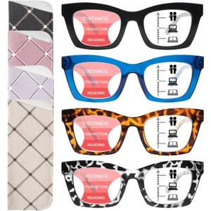 SIGVAN Progressive Multifocus Reading Glasses for Women Men Blue Light Blocking Spring Hinge Computer Multifocal Readers (4 Mix-1)