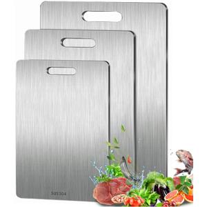 3PCS Titanium Cutting Board,Countertop Non Slip Stainless Non Stick Chopping Board,Double Sided Food Grade,Titanium Cutting Mat Chopping Boards for Meat,Vegetables