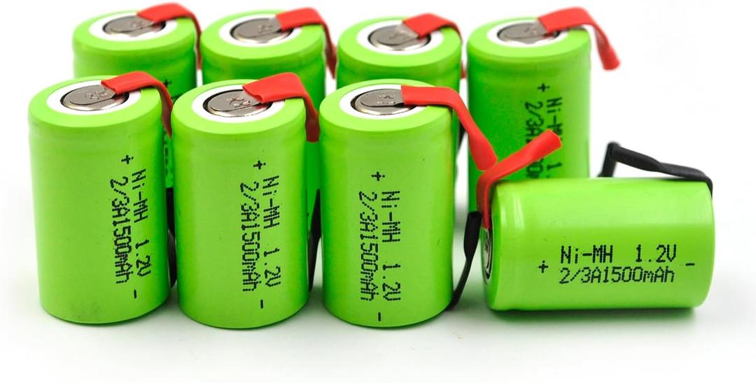 (8-Pack) 2/3A 1.2V 1500mAh Ni-MH Rechargeable Battery with Tabs Replacement for RC Devices Electric Tools Toys Mopeds Meters Radios Hybrid Cars Razors
