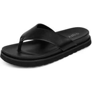 QIY Black Platform Sandals for Women Flip Flops Thong Platform Sandals，11