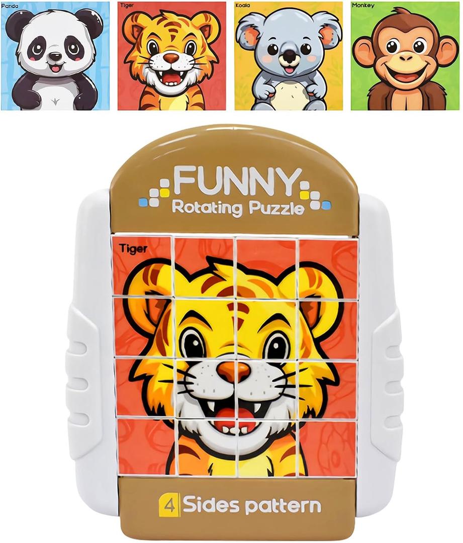 Rotating Puzzles for Kids Ages 3-8, 4 Puzzles in 1, Toddlers Travel, Car, Airplane, Road Trip Activities - Brain Teaser, Fine Motor Skills, Gift for Halloween Boys & Girls Ages 3+ (4 Animal)