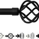 Sharpliving Black Curtain Rod for Living Room 48 to 84 Inch Long, 1 Pack 3/4 Inch Diameter Single Adjustable Bedroom Window Curtain Rod with Brackets, Decorative Curtains Rods with Spiral Finials