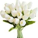 Mandy's 20pcs White Artificial Tulip Silk Fake Flowers 13.5" for Spring Mother's Day Easter Gifts in Bulk Home Kitchen Wedding Decorations