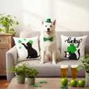 St Patricks Day Decorations, Set of 2 St Patricks Day Pillow Cover 18 x 18 Inch Saint Paddy's Black Cat Lucky Clover Decor, Embroidered Throw Pillow Cover Cushion Case for Bedroom Sofa Couch