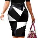 Glozeplus Bodycon Dresses for Women Sexy Pencil Business Work Floral Print Midi Dress Fashion with Belt, medium
