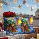 2 x Christmas Throw Pillow Covers 18x18 Inch Set of 2 Soft Winter Cat Decorative Kitten Cushion Covers Holiday Christmas Pillow Cases Rustic Farmhouse Decor for Sofa Couch Bed Living Room