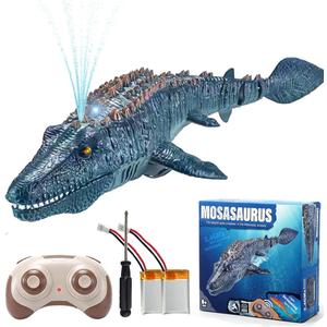 Akargol 2.4G Remote Control Dinosaur Toys for Kids, High Simulation Mosasaurus Toys RC Boat with Light and Spray Water for Swimming Pool Lake Bathroom, Bath Toys (with 2 Batteries)