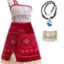 Princess Adventure Costume For Girls Ocean Outfit Fancy Dress Up (7-8 Years, Red)