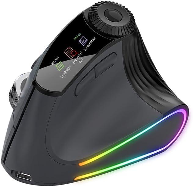 Ergonomic Vertical Mouse Wireless, Rechargeable Bluetooth Ultra-Fast Scrolling 4800 DPI Ergo Mouse, 2.4G Quiet Clicks 6 Buttons RGB Optical Mice, 3 Multi-Device Connectivity for Mac, Laptop (Black)
