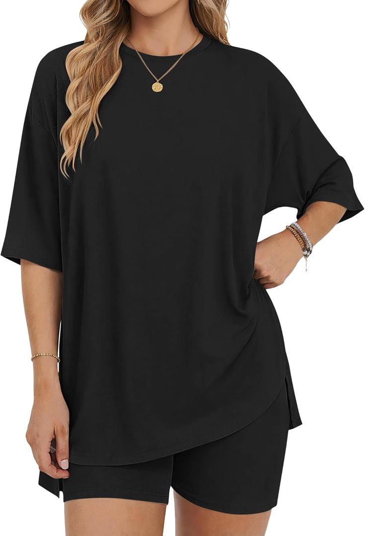 AUSELILY Women's 2 Piece Sets Summer Oversized Shorts Set (M)