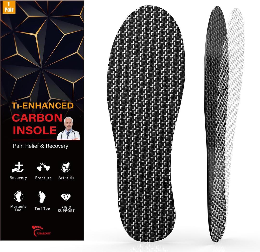 Titanium-Enhanced Carbon Fiber Insole 1 Pair for Quicker Recovery of Turf Toe, Hallux Rigidus, Limitus, Foot Fractures, Rigid Shoe Insert for Hiking, Trekking, Basketball, Running Faster,255mm