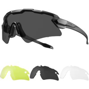 Safety Shooting Glasses - Anti-Fog Tactical Goggles with 3 Lens & Hard Case, Impact-Resistant Protective Eyewear (Black)