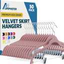 Velvet Pants Hangers  with Adjustable Clips, 360 Degree Swivel Hook, and Non-Slip Shoulder Notch, Holds Up to 10 lbs, for Organizing Skirt, Pants, Dress, and Clothes, Pack of 50, Pink