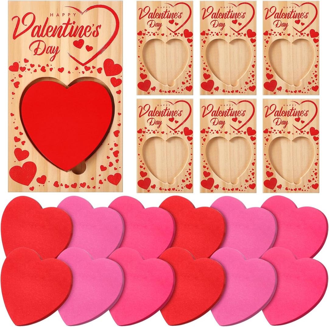 18 Pcs Valentine's Day Gift Heart Shape Cute Sticky Notes with Holders Party Favors Self-Adhesive Red Pink Sticky Notes Personalized Exchange Gifts for Coworker School Office Organizer