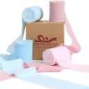 Pretty Jolly Blue Pink Chiffon Ribbon for Gift Wrapping 4 Rolls 2 Inch x 5Yd Silk Ribbons Handmade Fringe Fabric Ribbon for Flower Bouquet,Wedding Invitations,DIY Crafts and Hair Bows
