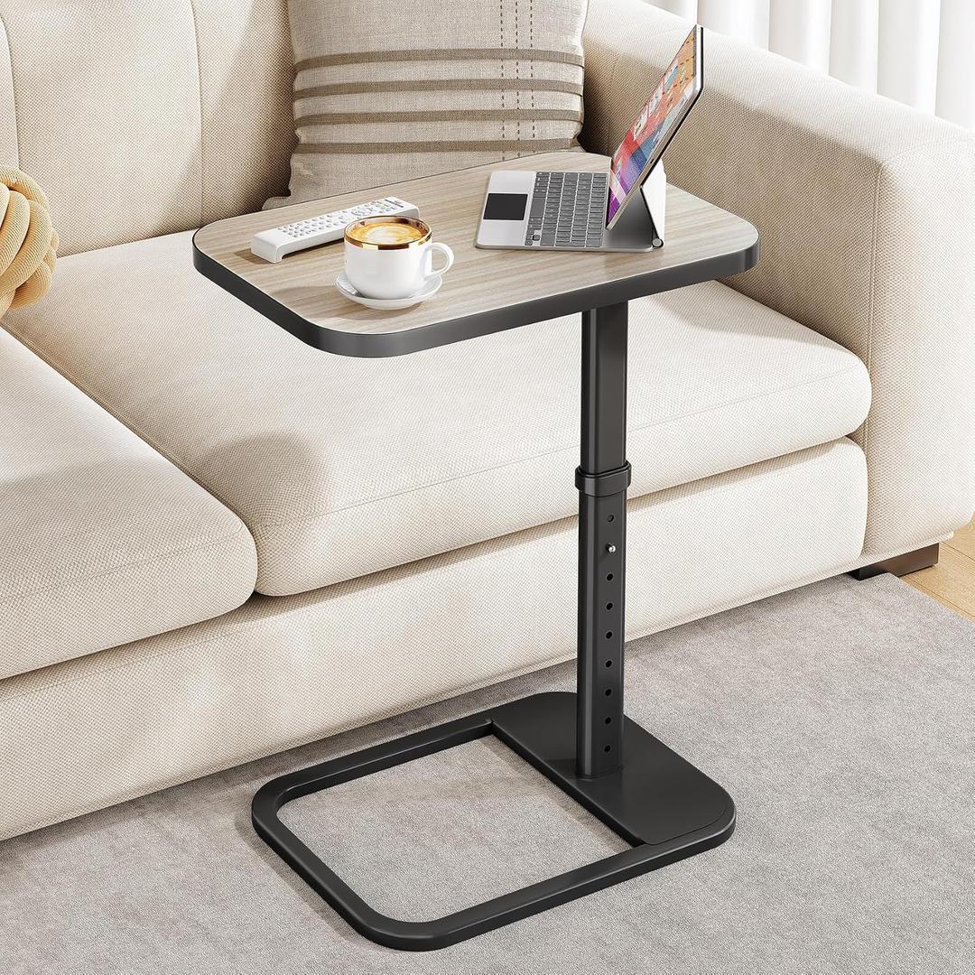 Kitstorack TV Tray Table, Adjustable Height & 90 Flip-Over Panel Design, Sofa Arm End Side Table for Eating Laptop Couch Bed Dinner or Small Spaces, Gray (Grey)