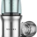 Secura Electric Coffee Grinder and Spice Grinder with Stainless Steel Blades, 1 Removable Bowl, Stainless